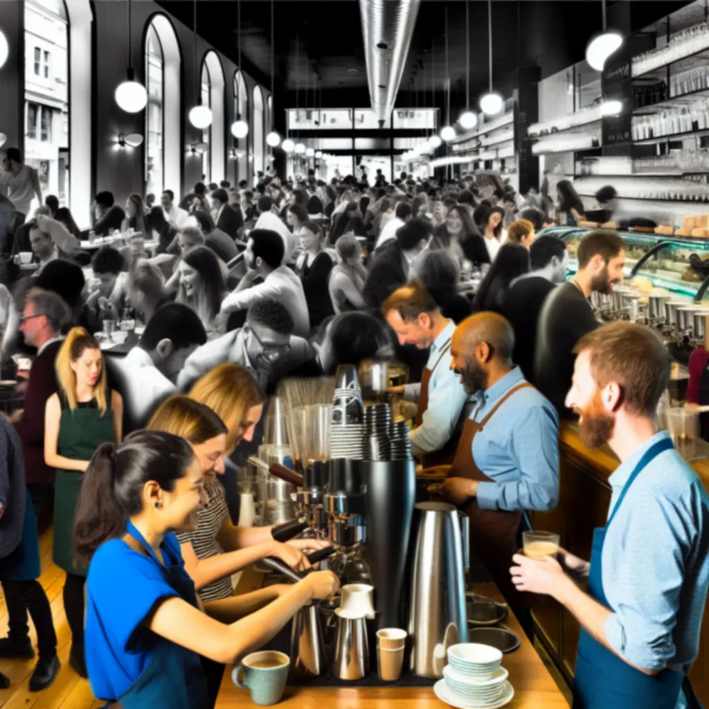 Guests enjoying coffee and light dishes in a stylish café setting.