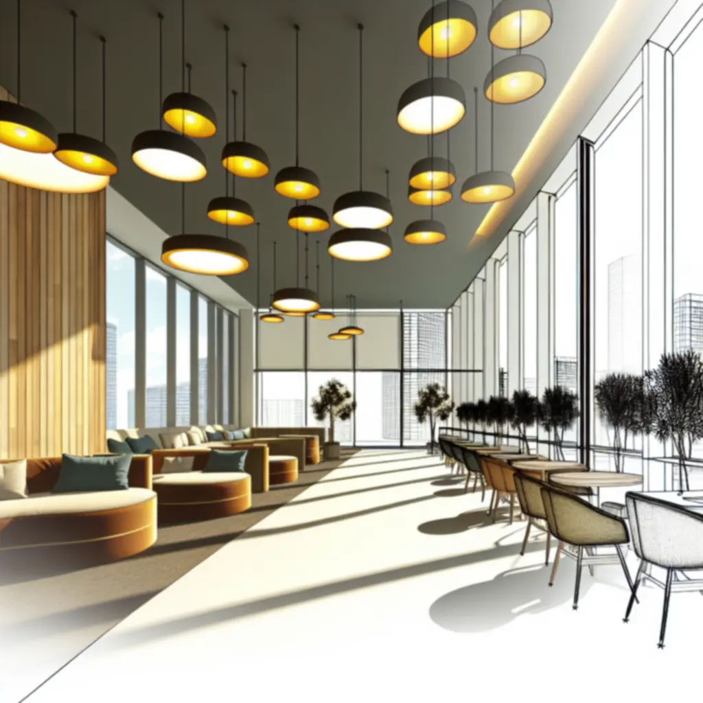 Cozy, modern café interior with soft lighting and comfortable seating at SIPP LONDON LTD.