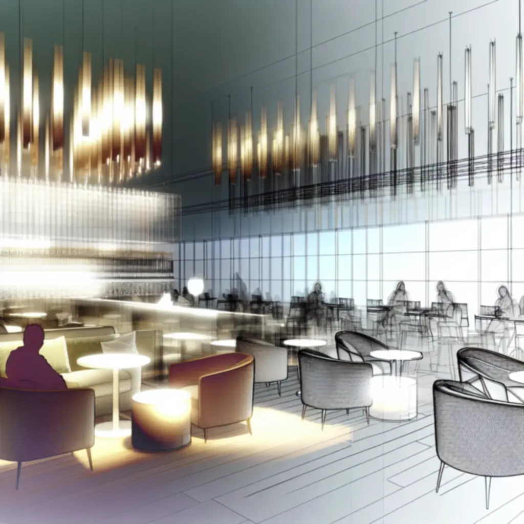 Modern café interior with comfortable seating and a relaxed, elegant design.